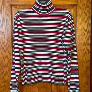 HANNA ANDERSSON turtle neck top M organic Cotton Pink Gray stripes EXCELLENT